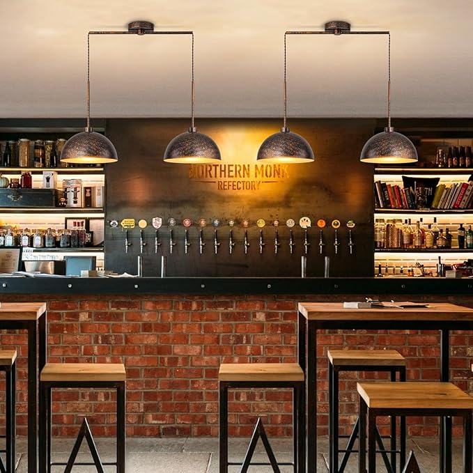 2 Light Copper Pendant Lights Kitchen Island, Farmhouse Dome Pendant Light Fixture with Metal Shade Adjustable Cord for Dining Room, Over Table
