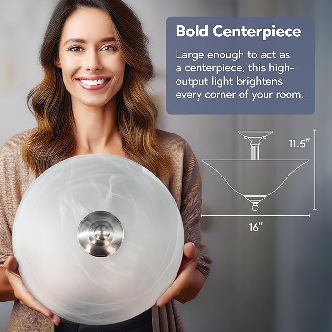 Riva 3-Light Ceiling Lamp in Brushed Nickel with Alabaster White Swirl Glass, 16" Wide