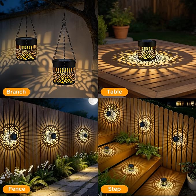Forlivese 2 Pack Decorative Solar Mandala Lights, Solar Fence Lights Outdoor, Hanging LED Solar Deck Step Wall Lights Waterproof for Yard, Garden, Patio, Backyard, Post Decor, Warm White