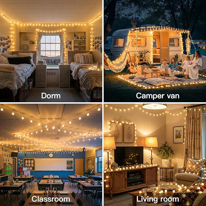 suddus String Lights for Bedroom, 66ft 200 Led Connectable Globe String Lights Indoor, Hanging Fairy Lights Plug in with Remote for Kids Room Dorm Classroom Outdoor Christmas Tree Decor, Warm White