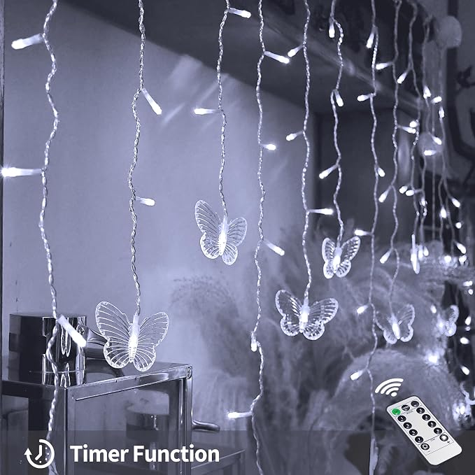 YOLIGHT Butterfly Curtain Lights 13ft 96 LED Twinkle Fairy Light Curtain String Lights with Remote, Butterfly Hanging Decoration for Bedroom Dorm Wall Patio Party Wedding Halloween Christmas (White)