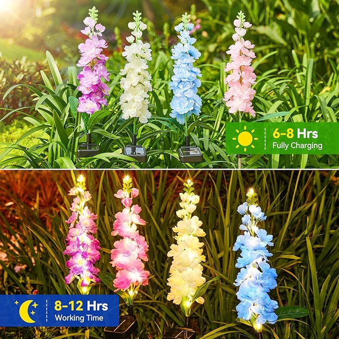KOOPER Solar Lights Outdoor Garden Decor, 10 Pack Upgraded Delphinium Solar Garden Lights with 90 LEDs, Vivid Flowers Outdoor Waterproof for Landscape Patio Yard Decor