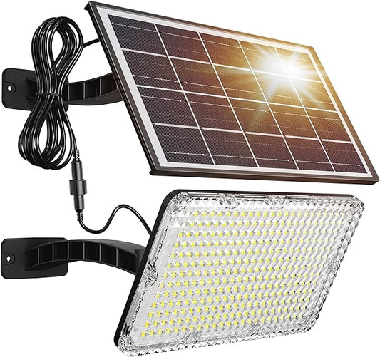 JACKYLED 1000 Lumens 299 LED Solar Lights Outdoor Bright Solar Dusk to Dawn Light with 4400mAh Battery, IP65 Waterproof Outdoor Solar Powered Security Flood Light for Wall Porch Shed Barn