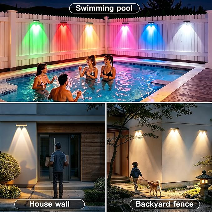 Solar Fence Lights Outdoor 12 Pack, 11 Colors & 13 Lighting Modes, IP65 Waterproof Dusk to Dawn LED Fence Lights Solar Powered for Outside Backyard Pool Wall Step Patio Deck Stair Railings