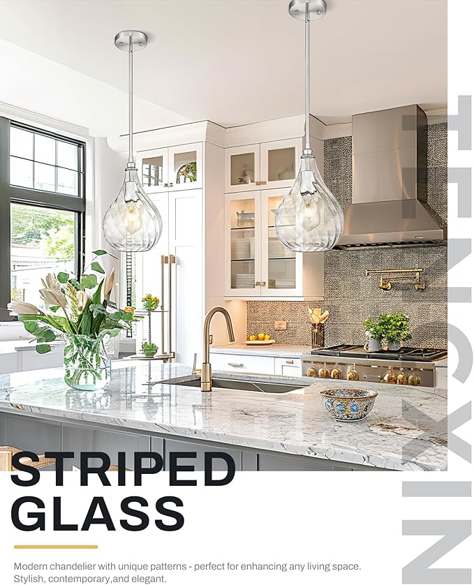 TENGXIN 8 Inch Hanging Pendant Lights,Island Lights for Kitchen,Brushed Nickel Finished Hammered Pendant Light,Farmhouse Pendant Light for Dining Room,Bedroom,TXPLBN12-L