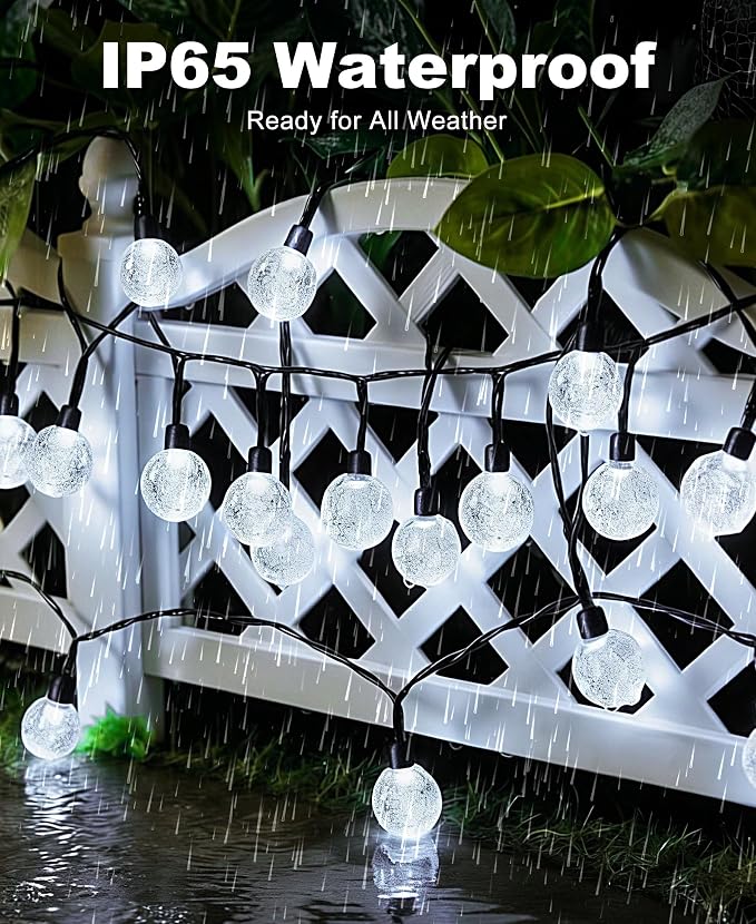 btfarm 4 Pack Solar String Lights Outdoor Waterproof, Each 49 FT 50 LED Solar Powered Patio Light, 8 Lighting Modes Crystal Globe Decoration for Garden Yard Porch Fence Party, Cool White