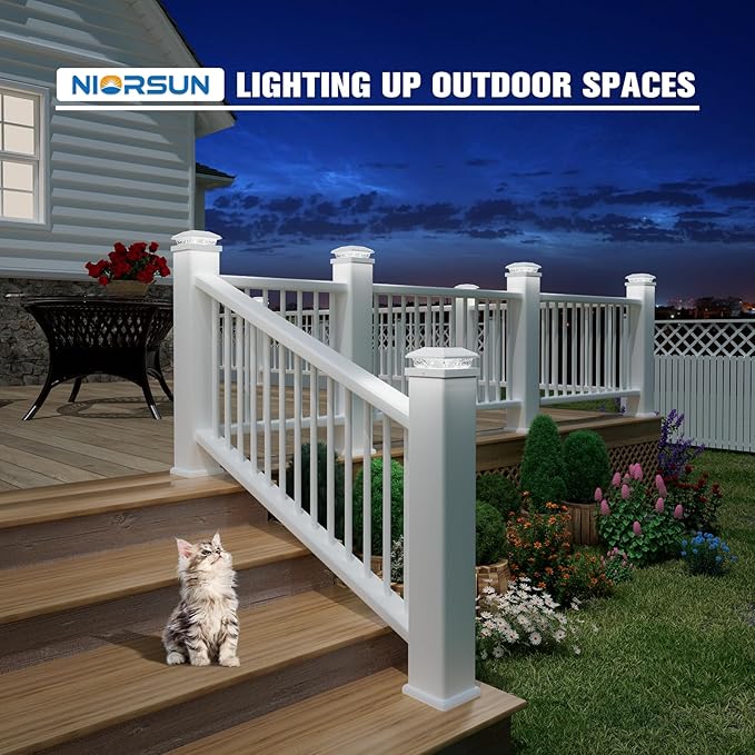 NIORSUN Solar Post Lights Outdoor, Fence Post Solar Lights Cool White, Waterproof, Garden Patio Fence Deck Decor, 4x4 Posts Cap Wood Vinyl, 5x5 Vinyl, White 20 Pack