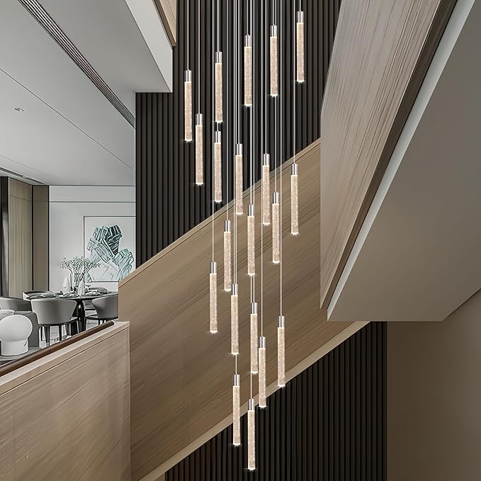 20-Light Chrome High Ceiling Chandeliers Modern Crystal Chandeliers for Entryway Long Spiral LED Dimmable Chandelier Flush Mount Ceiling Staircase Foyer Living Room Ceilings Light Fixture