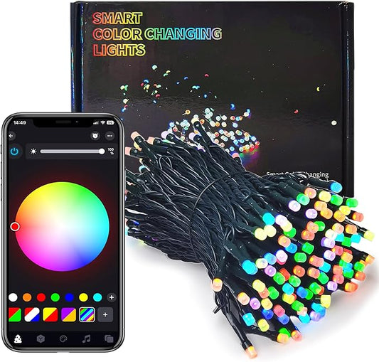 YOSION APP Control RGB LED Christmas Lights, Smart Fairy String Lights, Ideal for Xmas Tree, Wedding Garden, Home, Party, Halloween Festival Deco (200leds-66ft)