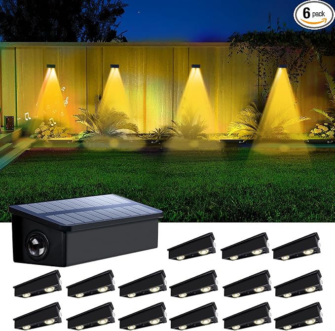 Solar Fence Lights Outdoor Waterproof LED Spot Lights, Warm White, Easy Install, Enhanced Security for Step, Wall, Deck, Patio, Yard, Stair, Walkway, Garden, Garage, Rail & Pool,DownSide-16Pack