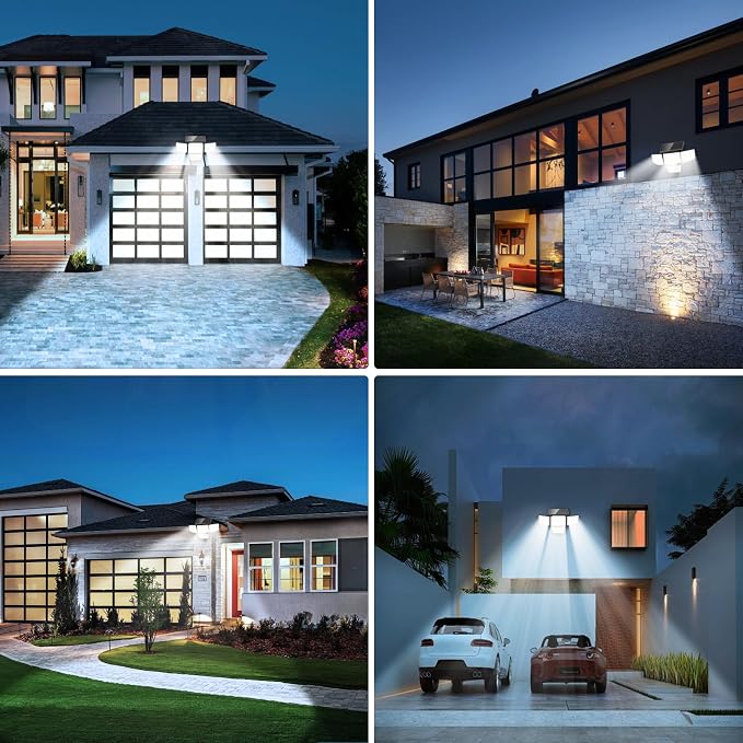 Solar Security Outdoor Lights-3000LM 4 Heads Solar Flood Lights with Motion Sensor, IP65 Waterproof Security Lights with Remote, 270° Wide Angle Flood Wall Lights with 3 Modes for Home Outside, 2 Pack