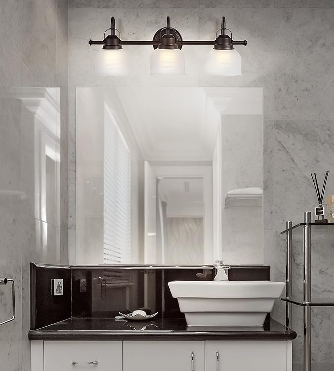 JONATHAN Y 5.75" Oil Rubbed Bronze Modern Bathroom Vanity Light, 3-Light LED Wall Sconce, Clear Glass Bell Shade for Mirror Hallway Kitchen, ETL Listed, LED Bulb Included (JYL7409C)