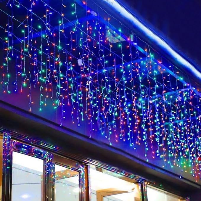 GTSYDING LED Icicle String Lights, Christmas Icicle Lights 13Ft 96 LEDs Window Curtain Starry Fairy Lights Plug in 8 Modes for Wedding Party Bedroom Garden Patio Outdoor Indoor (Multicolor, 4)