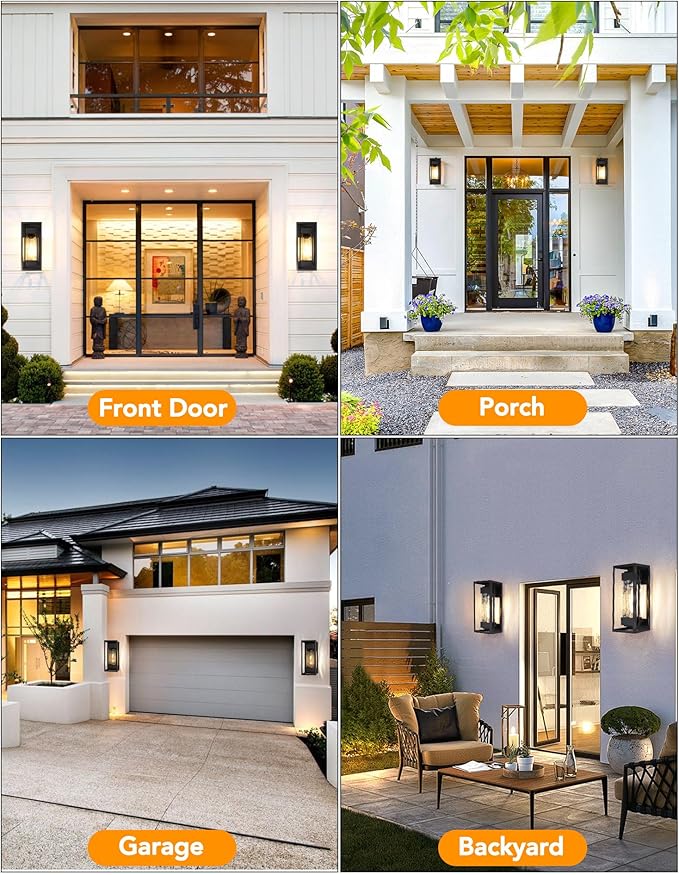 PARTPHONER Modern Outdoor Light Fixture, Exterior Wall Sconce Waterproof Porch Light, Outside Lamp for House with Water Glass for Garage Doorway