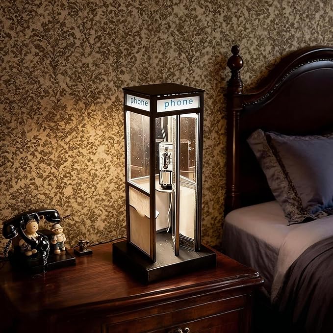 Retro Vintage Tall PhoneBooth Lamp,Classic Telephone Booth Table Lamp with Warm LED Light,Table Light Phone Box Decorative Night Light for Office,Bedroom,Unique Phonebooth Lamp Vintage Decor Home Gift