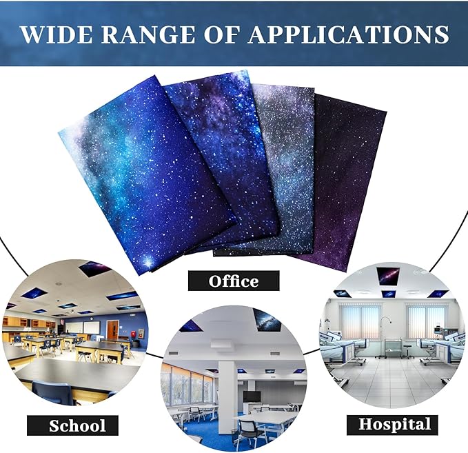 ROCEEI 8 Pack Fluorescent Light Covers, 4 x 2 Feet Magnetic Galaxy Covers Bulk for Ceiling Classroom Light, Reduce Glare, Easy Install, Filters for School, Home, Office, Hospitals Cubicle Decor