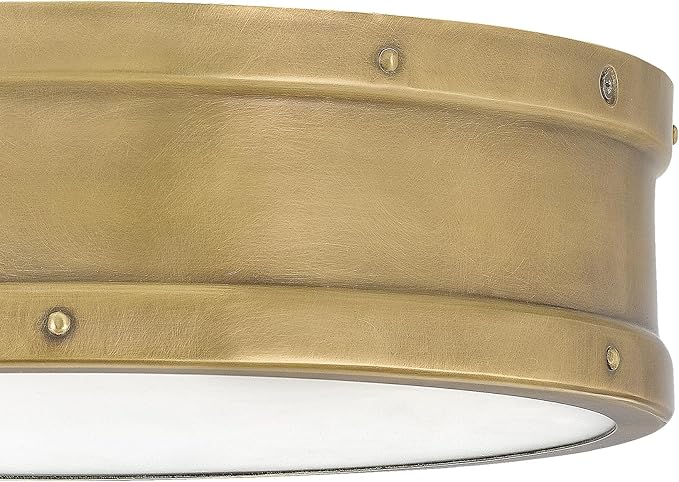 Quoizel Ahoy 12.75" Flush Mount Drum Light, Weathered Brass, Damp Location Rated, Integrated LED 1700 Lumens, Dimmable