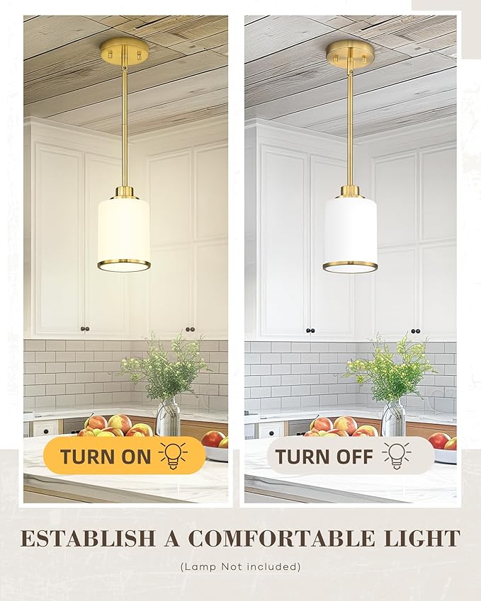 Beionxii 2 Pack Brushed Gold Pendant Lights Kitchen Island, Modern Kitchen Pendant Lighting Over Island, Hanging Lights with Milk Glass for Sink, Dining Room, Entryway, BX-PL02BG-2