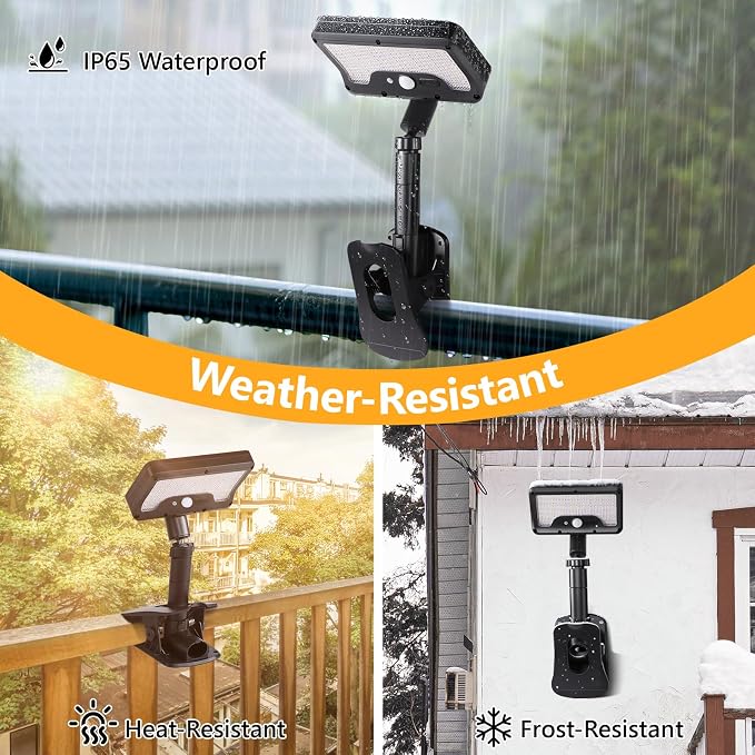 Clip On Solar Lights Outdoor with Motion Sensor, 360°Rotatable & Vertically Adjustable Solar Fence Lights with 92 LEDs (600 LM, 6000 K),IP65 waterproof Security light for deck, Gutter, Camping(2 Pack)