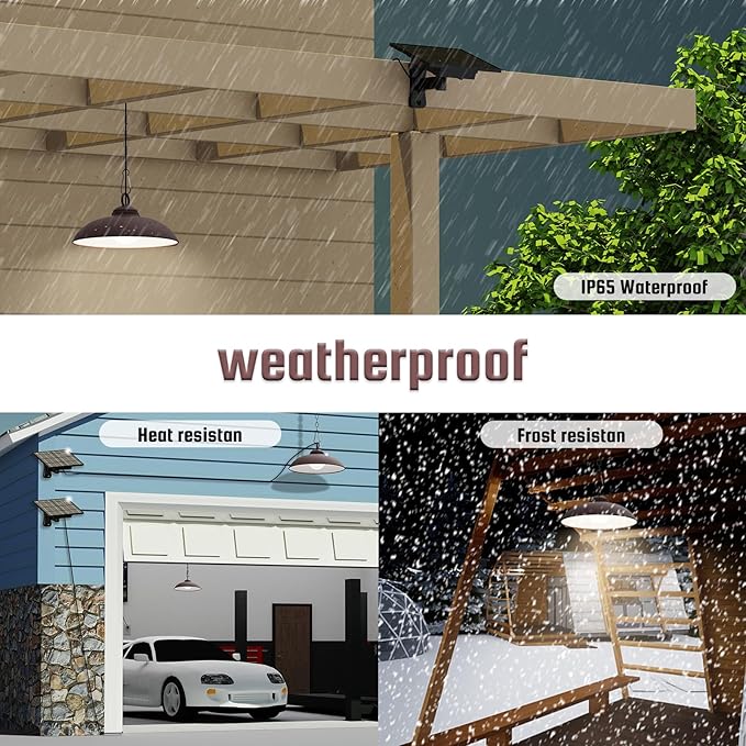 Solar Pendant Lights, Outdoor Indoor 300 Lumen Solar LED Shed Light, with Remote Control: 3 CCT Options, 2 Brightness, Timing Settings, Single Pack, Rubbed Bronze Finish