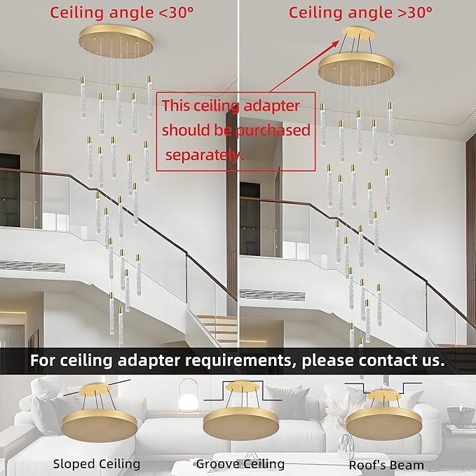 20-Light Gold High Ceiling Chandeliers Modern Crystal Chandeliers for Entryway Long Spiral LED Dimmable Chandelier Flush Mount Ceiling Staircase Foyer Living Room Ceilings Light Fixture