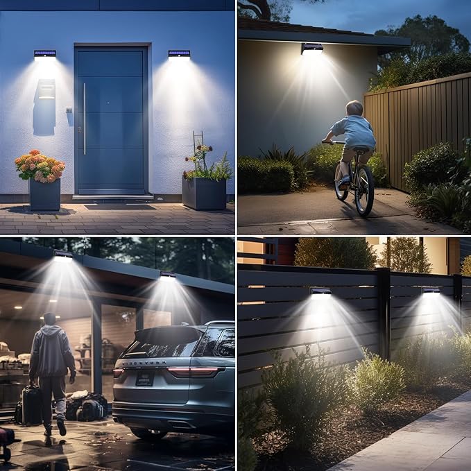 5 Pack 368 LED Solar Lights Outdoor Motion Sensor, Solar Fence Light with 3 Lighting Modes, Solar Powered Security Lights Waterproof for Outside Yard Wall Garden Backyard Step Garage