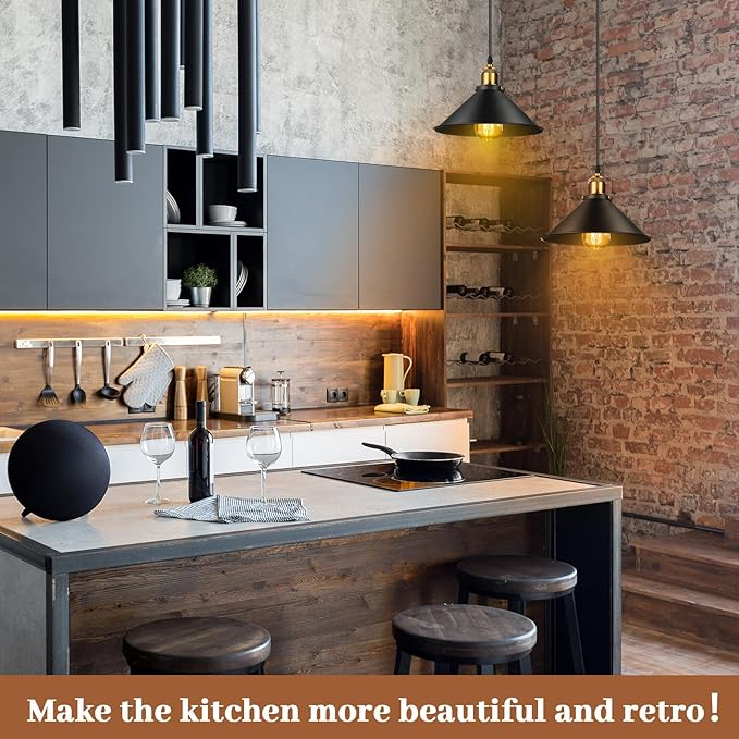 Retisee Black Industrial Pendant Light Vintage Metal E26 Base Hanging Light Rustic Dome Pendant Lamp Fixture Farmhouse Kitchen Hanging Ceiling Lamp for Dining Room Bedroom Hallway Bar (12 Pcs)