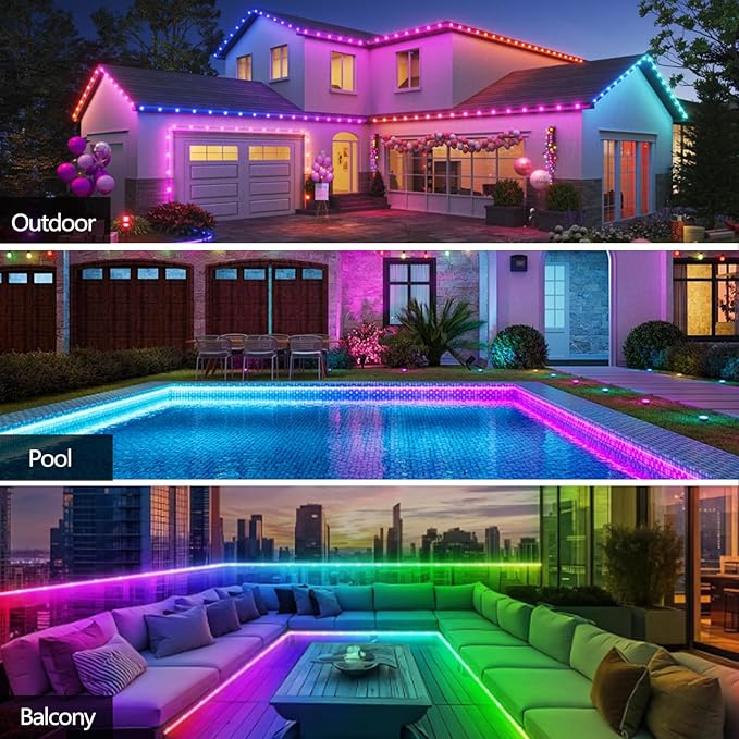 32.8FT Ws2812 RGB+IC LED Strip Lights IP68 Outdoor Waterproof, 5V USB Powered, Music Sync Bluetooth APP/RF Remote Control Lights for Balcony,Deck,Camping,Garden,Bedroom Decor