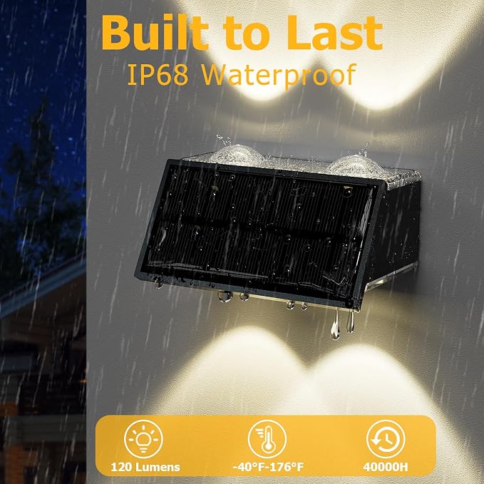 Solar Fence Lights Outdoor Waterproof, Warm & Cool White RGB Dusk to Dawn LED Wall Mount Sconce Light Up & Down Deck Lights Solar Powered for Outside Garden Patio Backyard Garage(6 Pack)