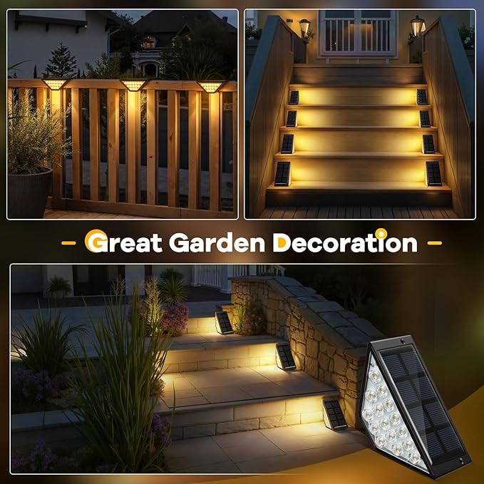 BKBB PPBB Solar Step Lights for Outside, Solar Stair Lights Outdoor Waterproof, Deck Step Lights for Fence, Patio, Yard, Porch, Front Door, Sidewalk, Garden, Patio Decor (6, Warm White)