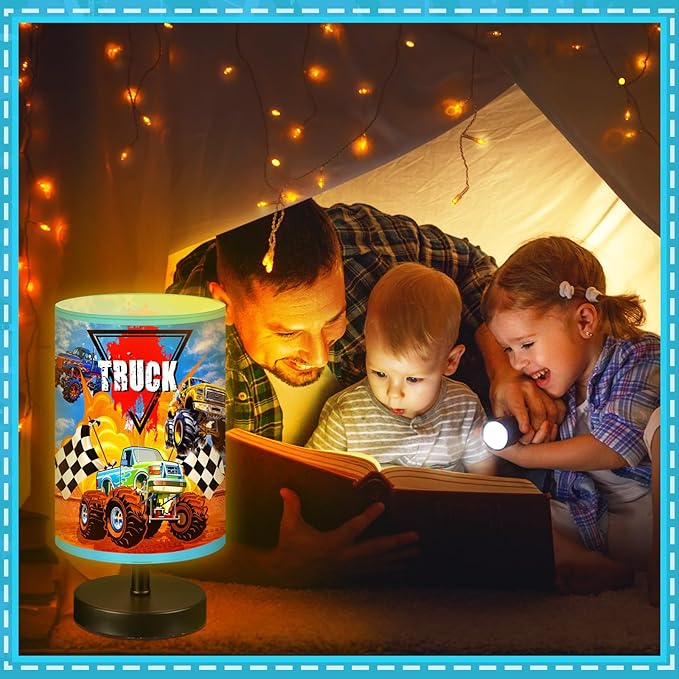 Glooglitter Monster Truck Themed Table Lamp 3 Colors Dimmable Lights 9.72 x 5.12 Inch Monster Truck Themed Night Light Bedside Lamps Decoration for Bedroom Desk Birthday Gifts for Christmas Home Decor