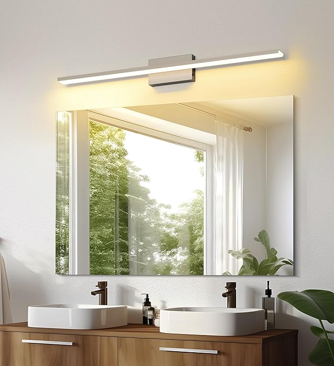 JUSHENG Brushed Nickel Modern LED Vanity Lights for Bathroom Light Fixtures, 47.24 Inch 42W 5CCT Dimmable Vanity Light Bar Bathroom Lighting