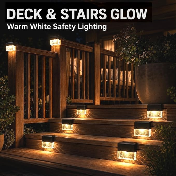 SUNFACE Solar Step Lights Outdoor 4 Pack, Solar Deck Fence Lights Waterproof, Bright LED Lights with 2 Lighting Modes Warm White & 7 Color, for Stairs Deck Patio Railing Backyard Pool
