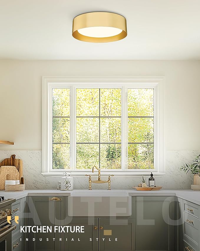 AUTELO Gold Flush Mount Ceiling Light, 16" 5CCT Ceiling Light with Frosted Glass in Gold Finish for Bedroom, C3336-40 BRZ LED