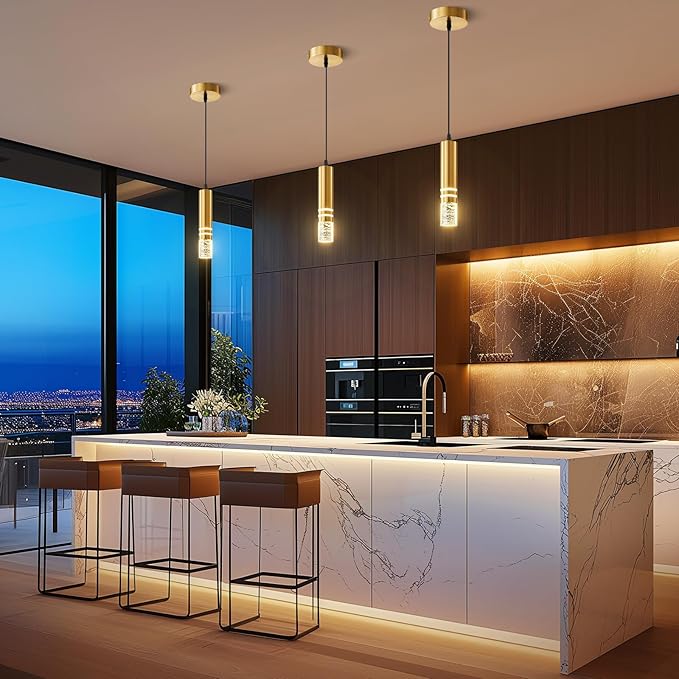 Pendant Lights Kitchen Island 12-Watt 1-Light Dimmable LED Gold Modern Hanging Mini Crystal Pendant Light for Kitchen Island
