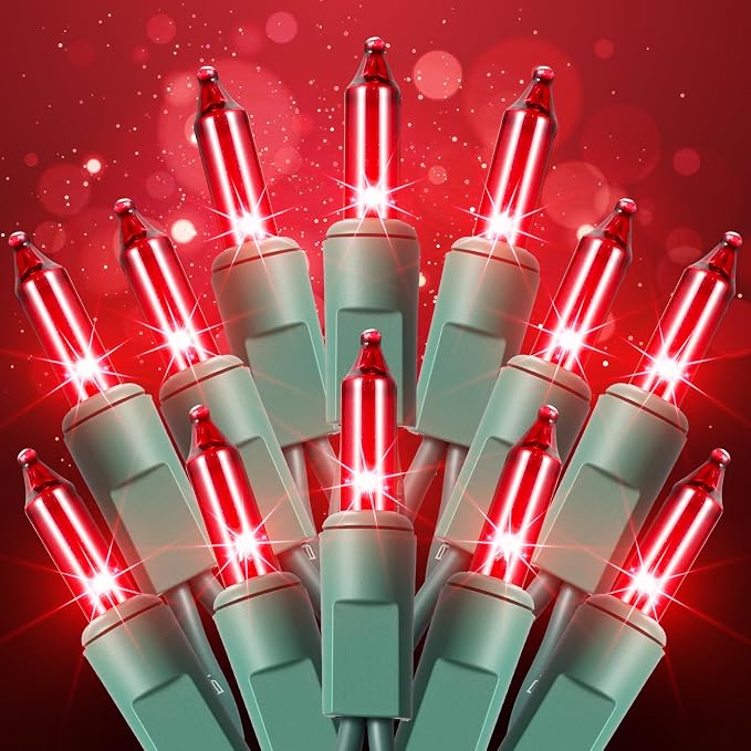 TIGOMOOV 100 Count UL Certified Red String Lights – 21FT Mini Christmas Lights with Green Wires for Indoor/Outdoor Holiday Decor Xmas, Weddings, Parties & Home Decorations