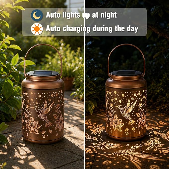 Birthday Day Gifts for Women, Garden Decor Hummingbird Solar Lanterns Outdoor Waterproof, Mothers Day Gifts for Mom Grandma, Hanging Solar Lights Outside Gardening Gifts