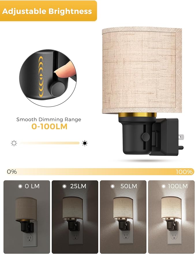 L LOHAS LED Bright Night Lights Plug into Wall, Plug in Night Light Dimmable, Daylight White, Decorative Nightlights Plug in Wall, Light Sensor, Linen Fabric Nightlight for Hallway Kitchen, 1 Pack