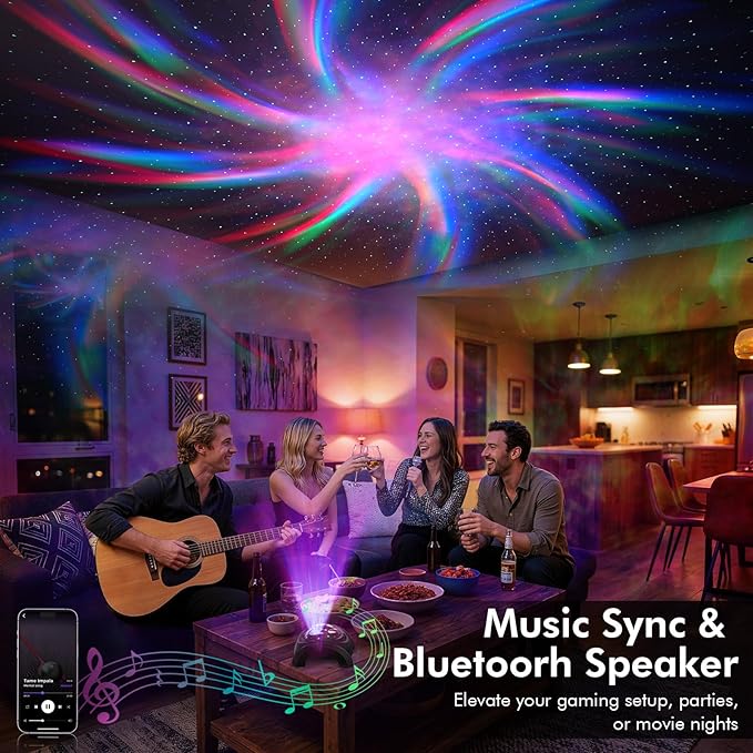 Rossetta Dual Lens Galaxy Projector, Star Projector for Bedroom with 58 Light Effects, Night Light Projector with White Noise & Bluetooth Speaker, Remote Timer, Easter Room Decor Gift for Kids Adults