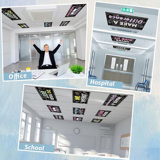 6Pcs Inspirational Fluorescent Light Covers for Classroom Ceiling Light 4x2Ft Motivational Word Magnetic Lights Cover Filter Easy Install for Back to School Office Hospital Ceiling Supply (Blackboard)