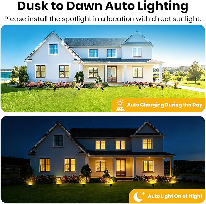 SOTTLOT Solar Spot Lights Outdoor, Solar Pathway Lights, Metal Ground Spike | 4 Working Modes, 500LM Solar Landscape Light, IP65 Waterproof Solar Powered Outdoor Lights for Lawn Yard Garden Patio, 2pcs
