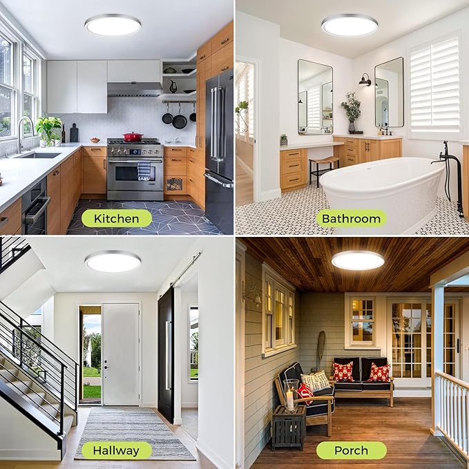 hepside LED Flush Mount Ceiling Light Fixture Brushed Nickel, 12Inch 24W, Dimmable&3000K-6500K Adjustable Low Profile Ceiling Lights, 3200LM Modern Lamp for Kitchen, Bedroom, Porch, Hallway