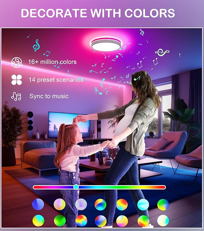 CLOUDY BAY 8 Inch LED Smart Flush Mount Ceiling Light,15W 2700-6500K CCT,2W RGB,Compatible with Alexa and Google Home Assistant,Pack of 2