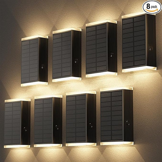 Solar Lights Outdoor ,3000/4500/6000K/RGB 13 Modes Dusk to Dawn Solar Wall Light Outdoor IP67 Waterproof Up and Down Solar Sconce Lights Front Door Light for House, Yard ,Garage, Porch,Fence (8PCS)