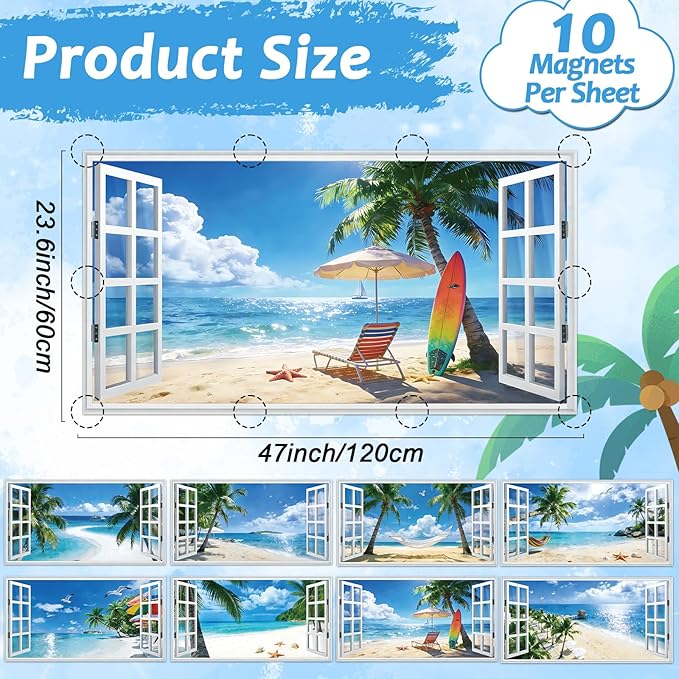 8 Pcs Summer Beach Fluorescent Light Covers for Classroom Ceiling Light 4 x 2 Feet Magnetic Lights Cover Filter Easy Install for Back to School Office Hospital Ceiling Supply (Windows Seascape)