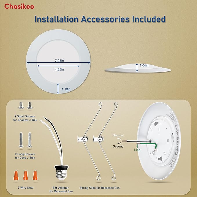 6 Pack LED Disc Lights Ceiling 6 Inch, Dimmable Flush Mount Disk Lights, Low Profile Recessed Can Lighting, 2700K/3000K/3500K/4000K/5000K Selectable, 14.8W, 1150LM, CRI90, UL/FCC/Energy Star