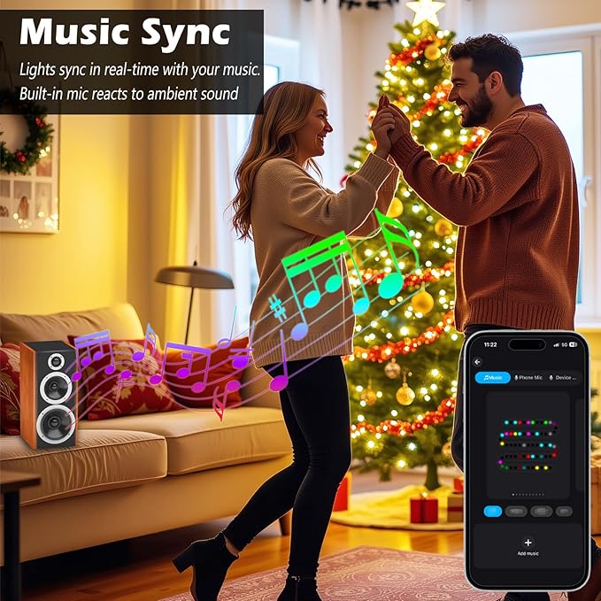 ROSE ME 200 LED Christmas Tree Lights, 6.6ft x 10 String Christmas Lights for Tree, Indoor & Outdoor, with App & Remote Control, Multicolor, DIY Modes, Music Sync, Waterproof, Easy Installation