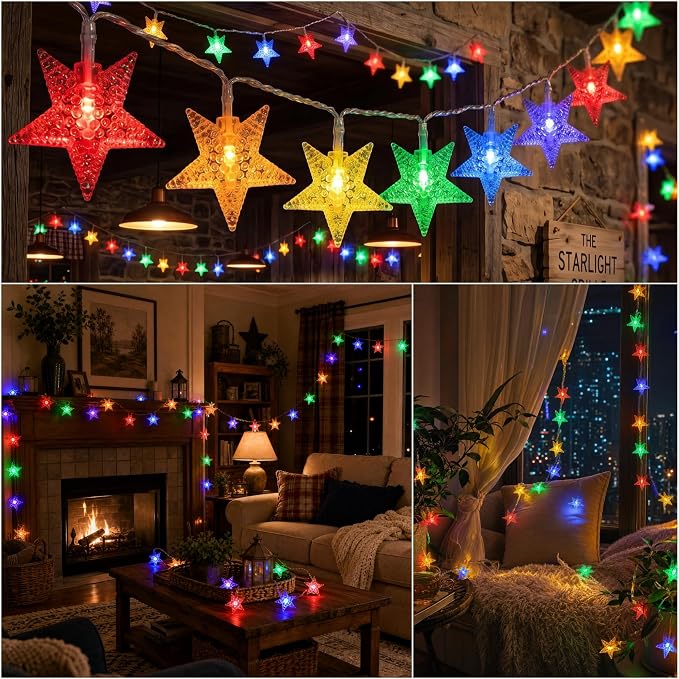 ITICdecor Star String Lights 15 FT 30 LED Fairy Christmas Light Battery Operated Indoor Outdoor Twinkle Lights Bedroom Decor for Party Wedding Xmas Tree (Multicolor)