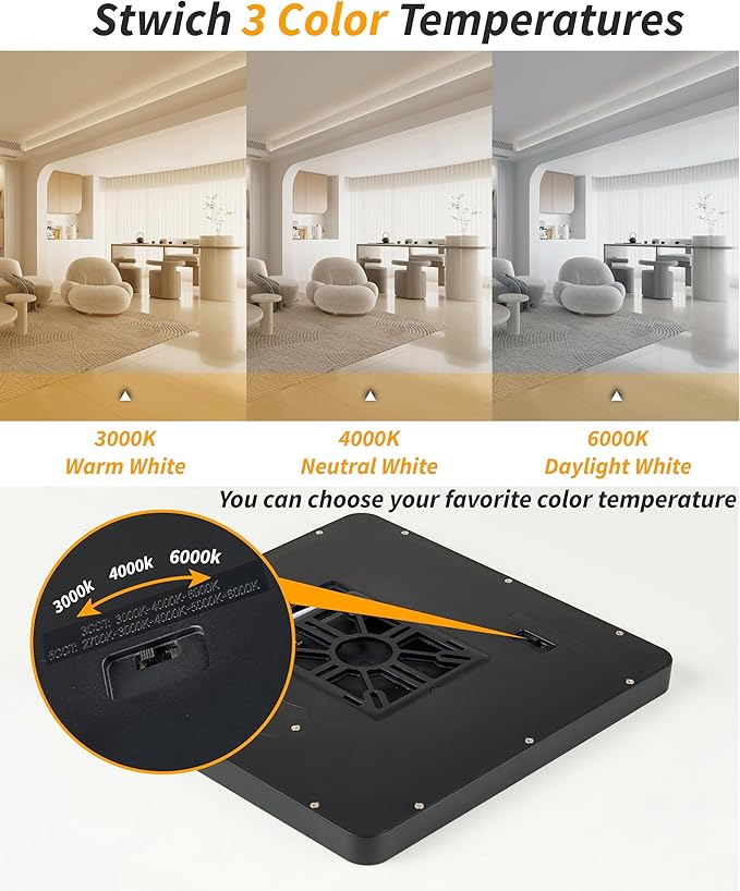 Square Led Flush Mount Ceiling Light,16 Inch 40w 3820lm led Light 3000k,4000k,6000k CCT Selectable,Flat Panel Super Slim Led Ceiling Light Fixture,for Living Dining Kitchen Bedroom Room (2Pack-Black)