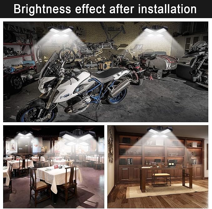 2Pack LED Garage Lights,100W Deformable LED Lighting 10000LM E26 Daylight 6000K Super Bright Adjustable Lights for Warehouse